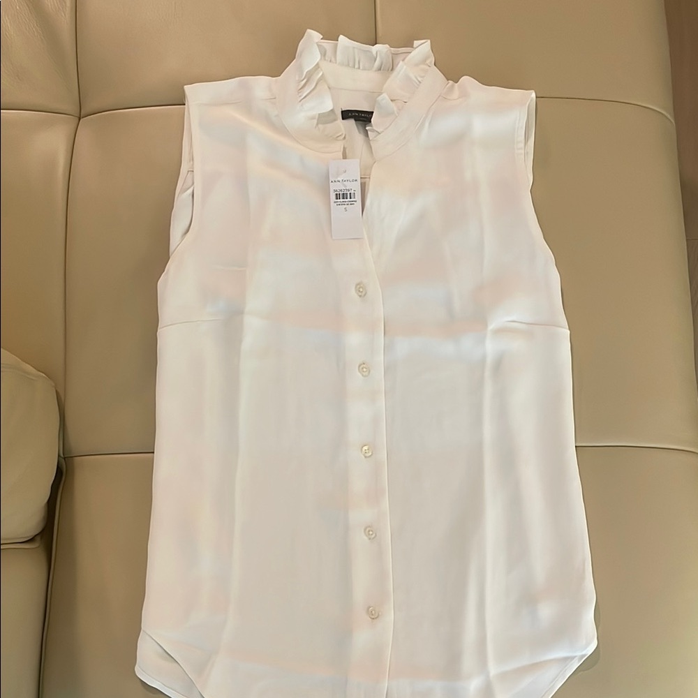 Ann Taylor Ruffle Neck Button Top - Picture 2 of 3